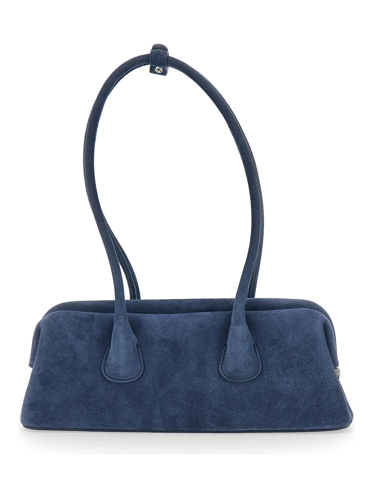 Boat Wide Mini Blue Shoulder Bag with Round Handles in Suede Woman alternative