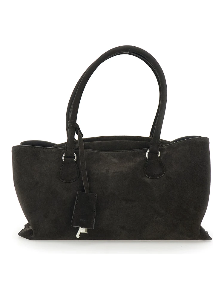 Shell Brot Brown Shopper with Two Handles and Key Pendant in Suede Woman