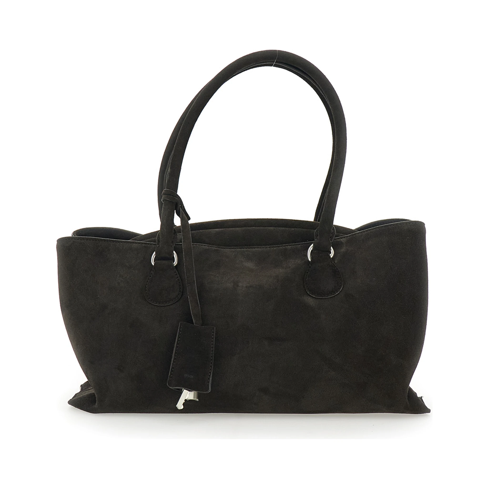 Shell Brot Brown Shopper with Two Handles and Key Pendant in Suede Woman