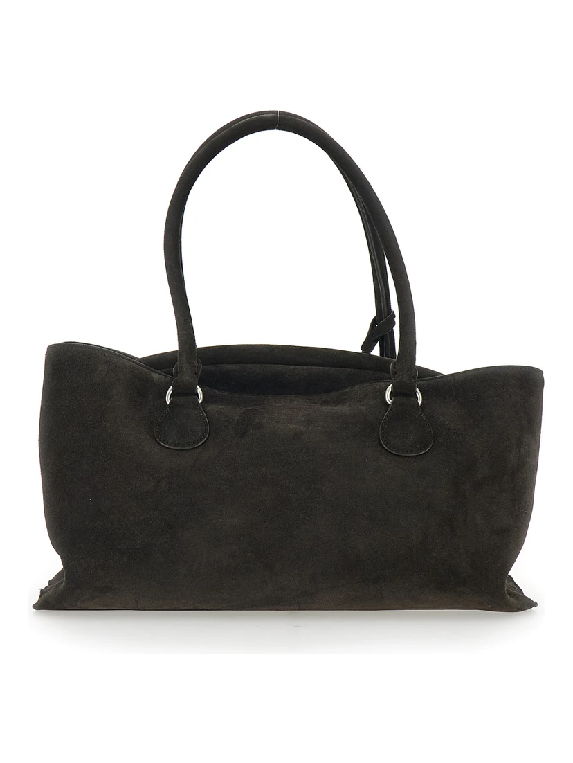 Shell Brot Brown Shopper with Two Handles and Key Pendant in Suede Woman