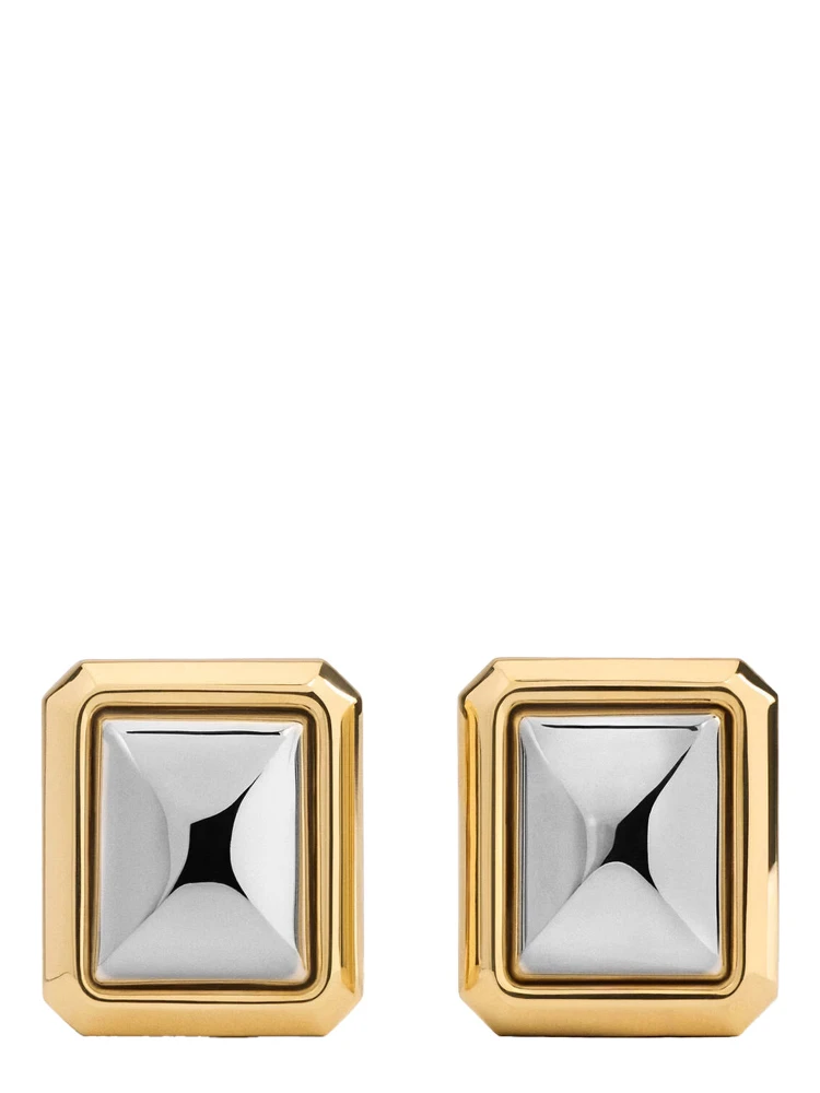 Les Pendants Carre Metallic Earings with Rear Closure and Square Design in Brass Woman