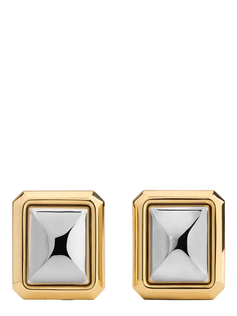 Les Pendants Carre Metallic Earings with Rear Closure and Square Design in Brass Woman