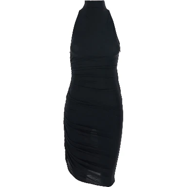 La Robe Piazza Courte Black Dress with High Neck and Ruffle Details in Black Fabric