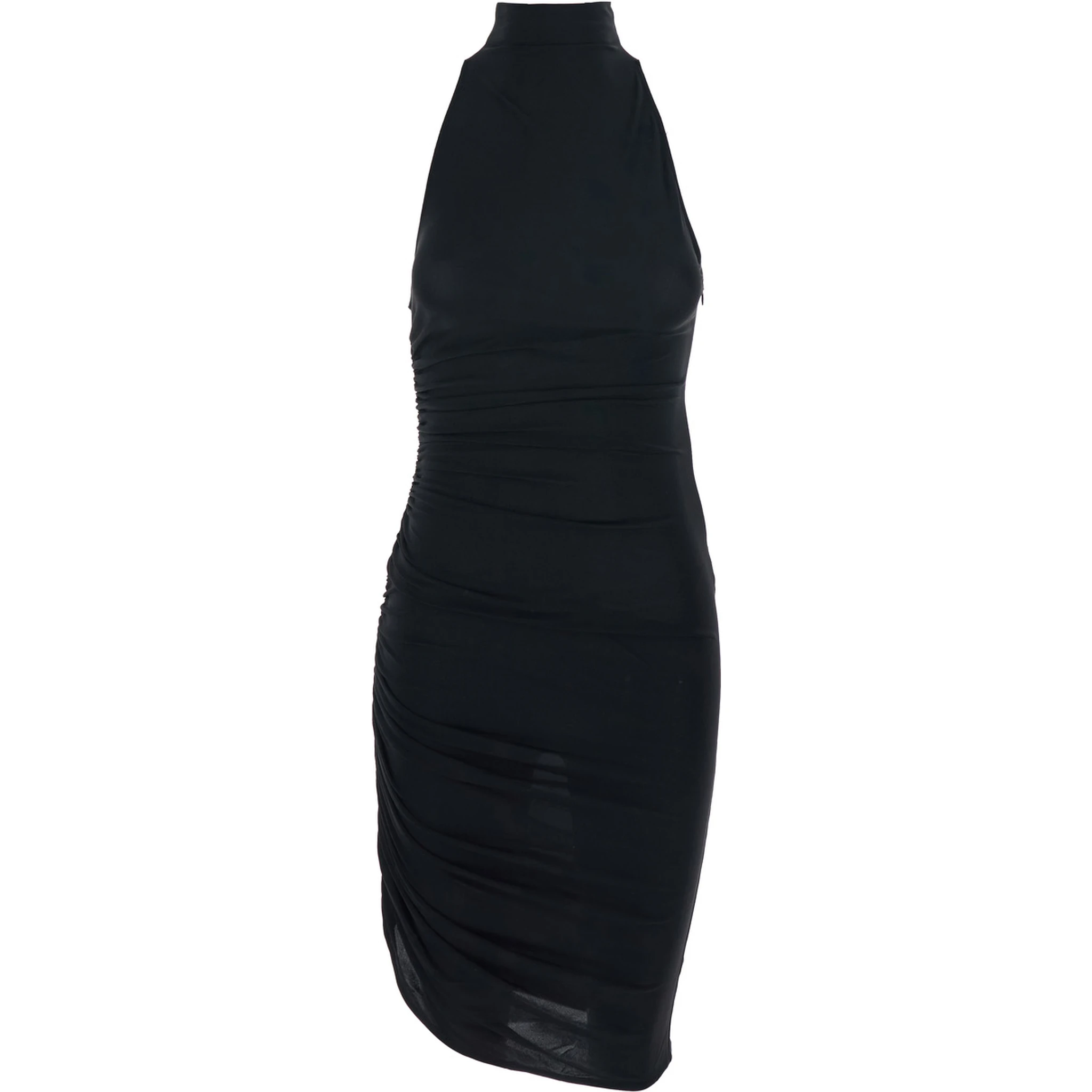 La Robe Piazza Courte Black Dress with High Neck and Ruffle Details in Black Fabric