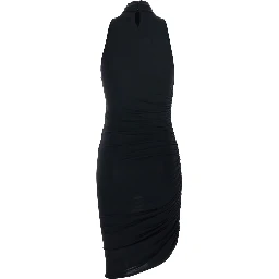 La Robe Piazza Courte Black Dress with High Neck and Ruffle Details in Black Fabric