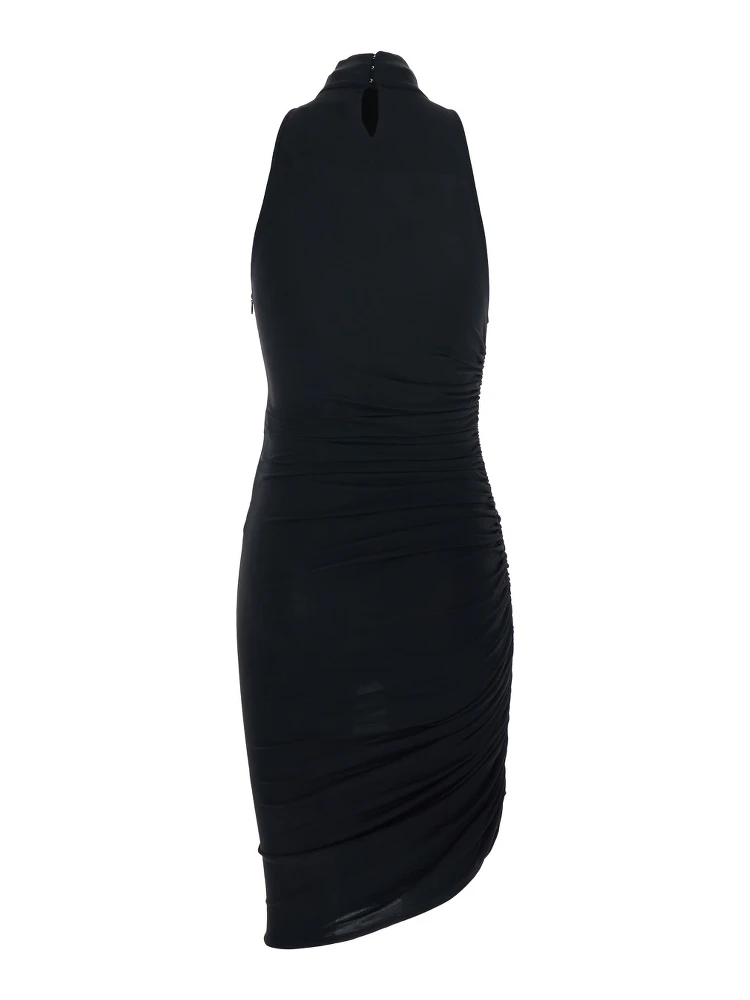 La Robe Piazza Courte Black Dress with High Neck and Ruffle Details in Black Fabric alternative