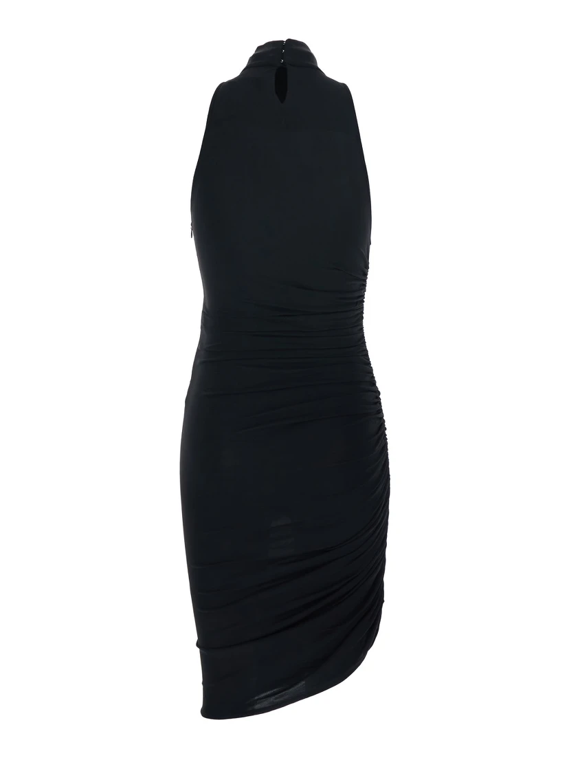 La Robe Piazza Courte Black Dress with High Neck and Ruffle Details in Black Fabric