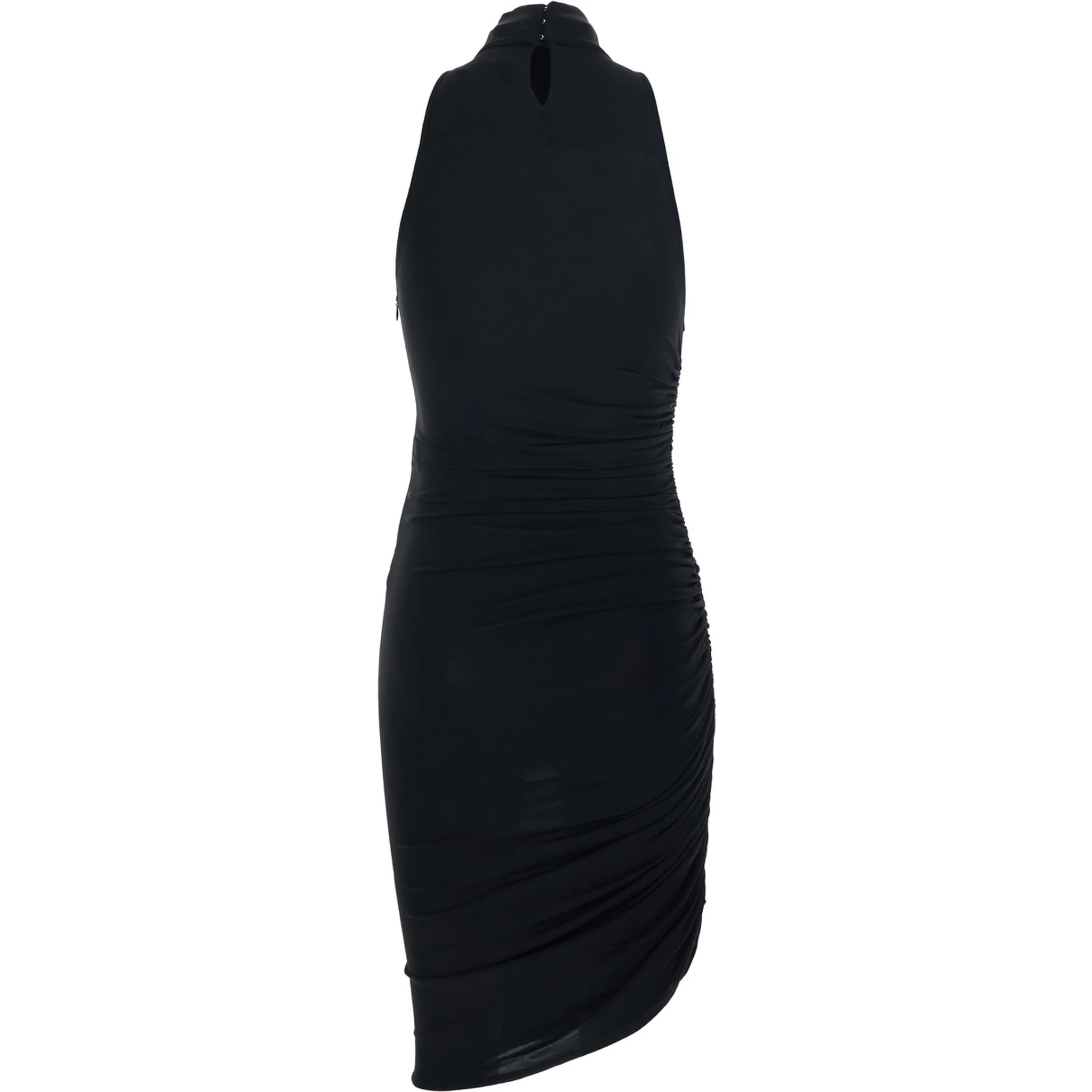 La Robe Piazza Courte Black Dress with High Neck and Ruffle Details in Black Fabric