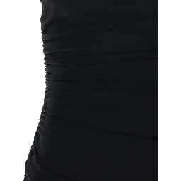 La Robe Piazza Courte Black Dress with High Neck and Ruffle Details in Black Fabric