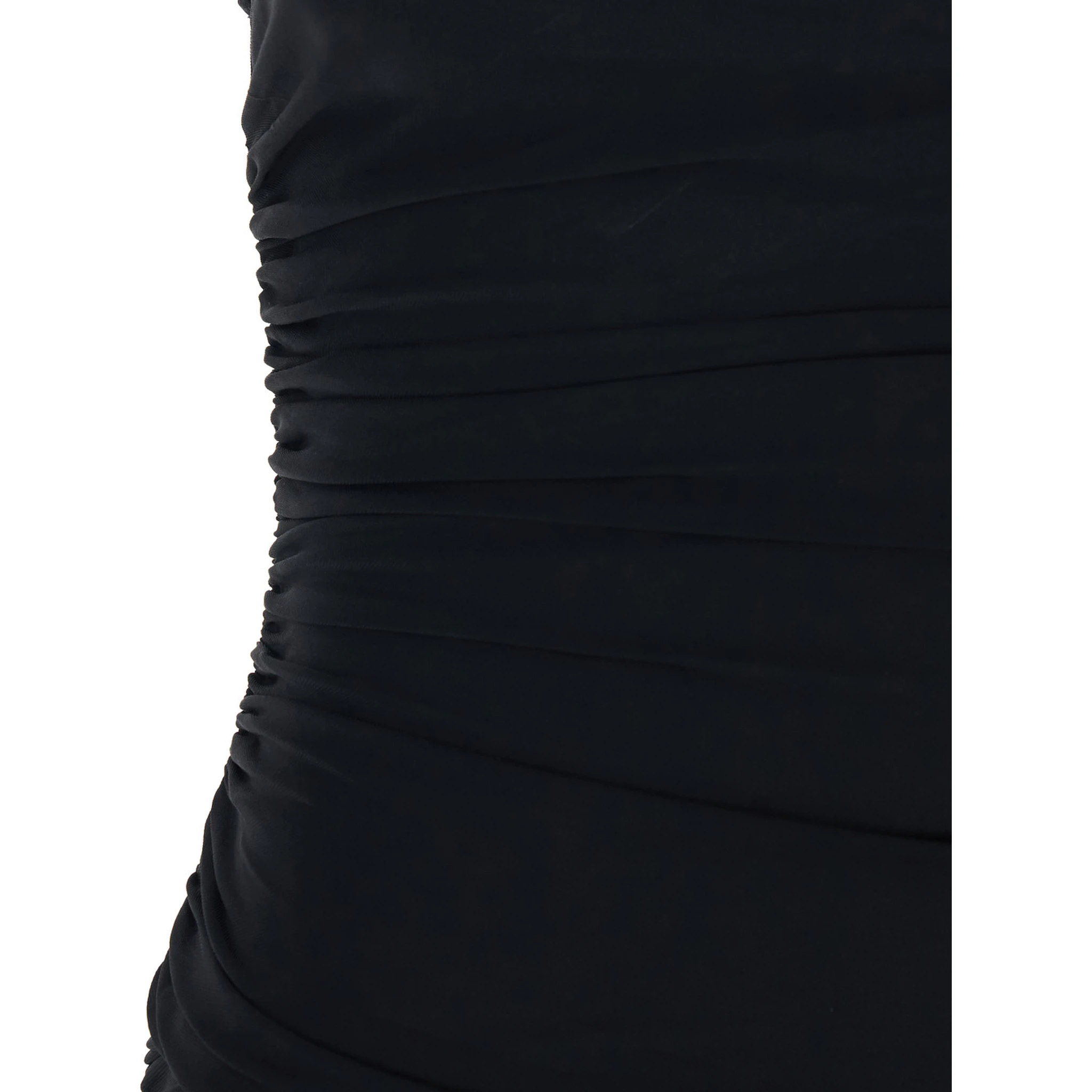 La Robe Piazza Courte Black Dress with High Neck and Ruffle Details in Black Fabric