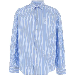 Simon Light blue Shirt with All-Over Stripe Motif and Logo Lettering in Cotton Man