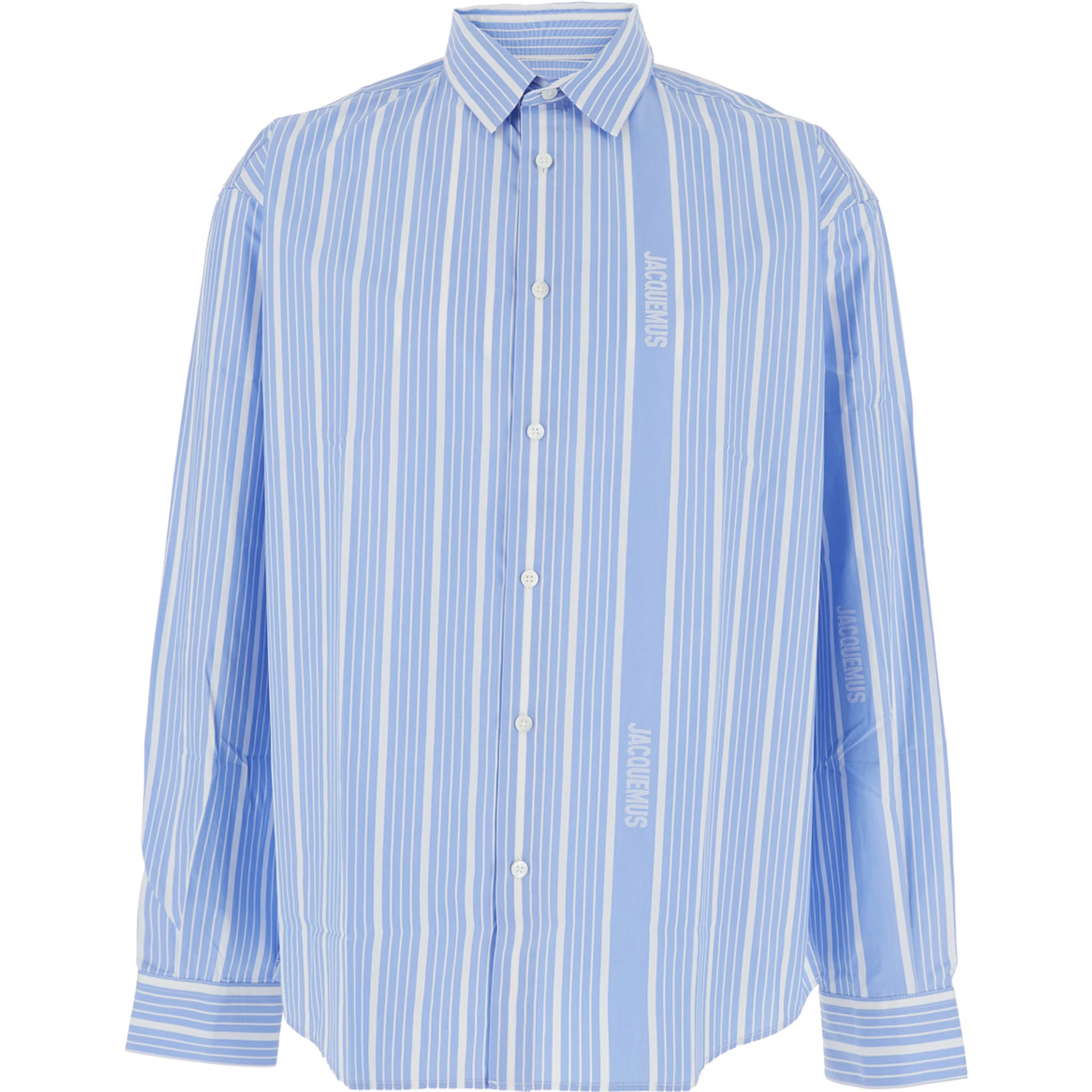 Simon Light blue Shirt with All-Over Stripe Motif and Logo Lettering in Cotton Man