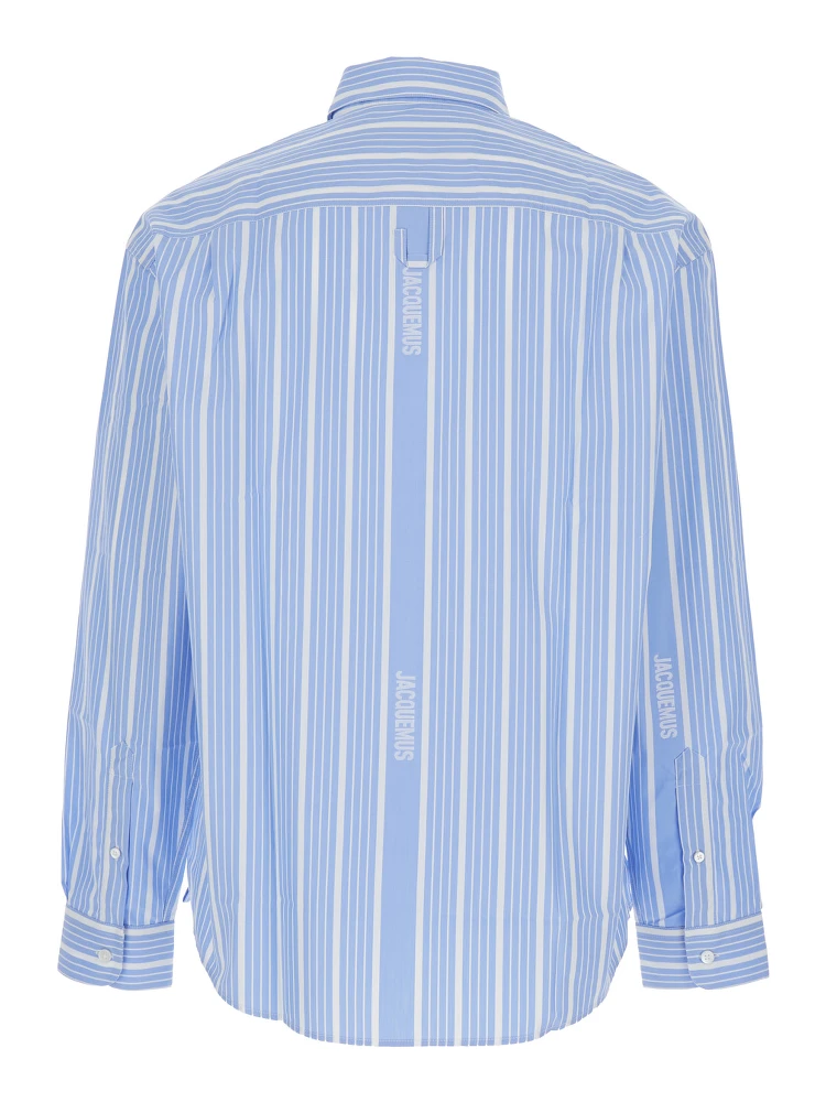 Simon Light blue Shirt with All-Over Stripe Motif and Logo Lettering in Cotton Man alternative