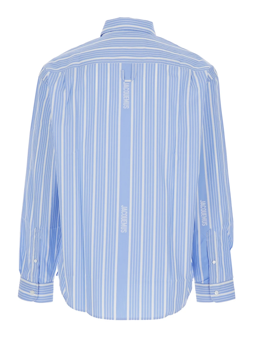 Simon Light blue Shirt with All-Over Stripe Motif and Logo Lettering in Cotton Man