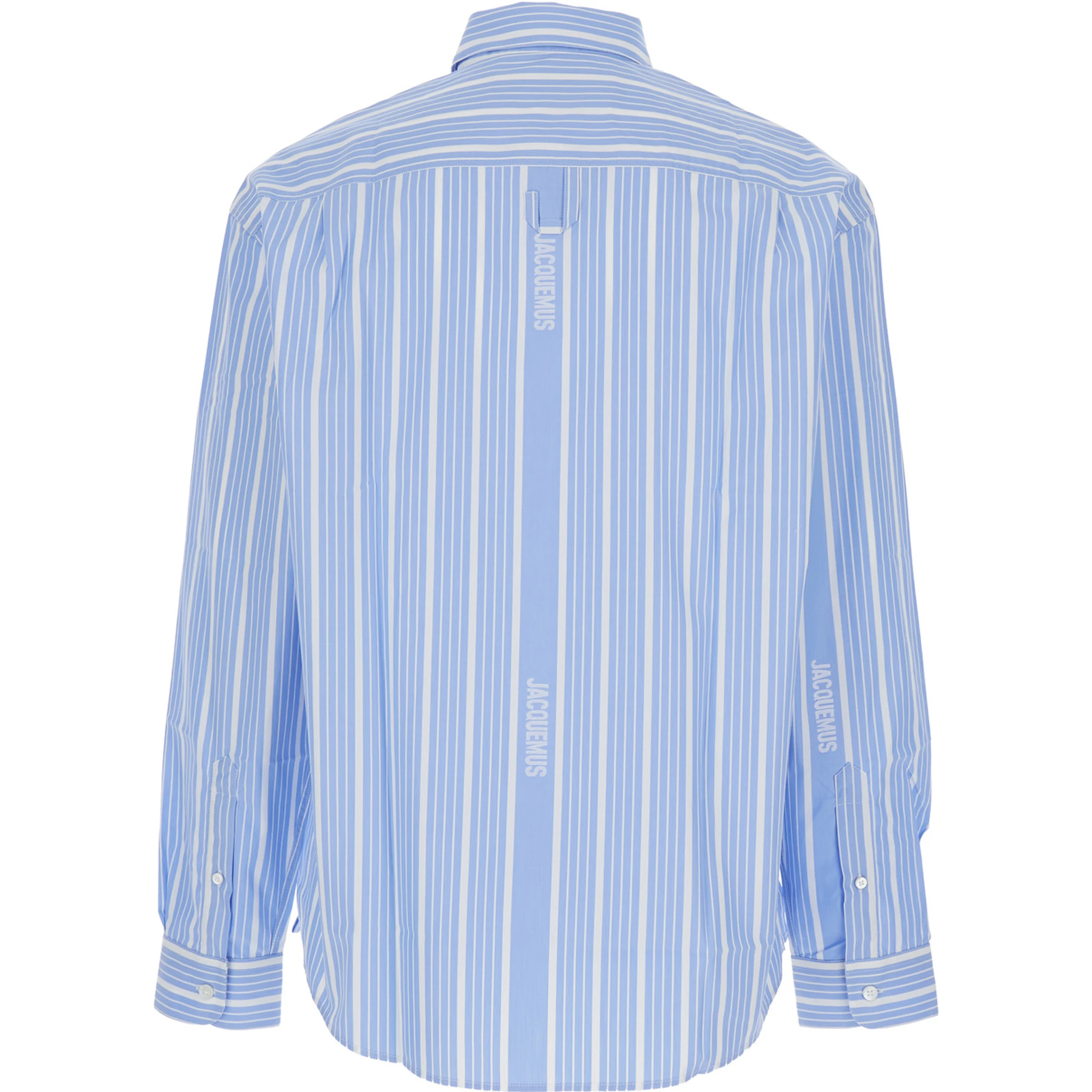 Simon Light blue Shirt with All-Over Stripe Motif and Logo Lettering in Cotton Man