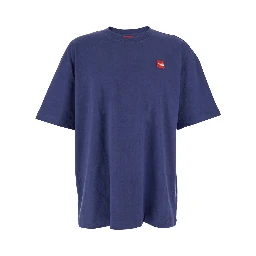 Blue Crewneck T-Shirt with Logo Patch on the Front in Cotton Man