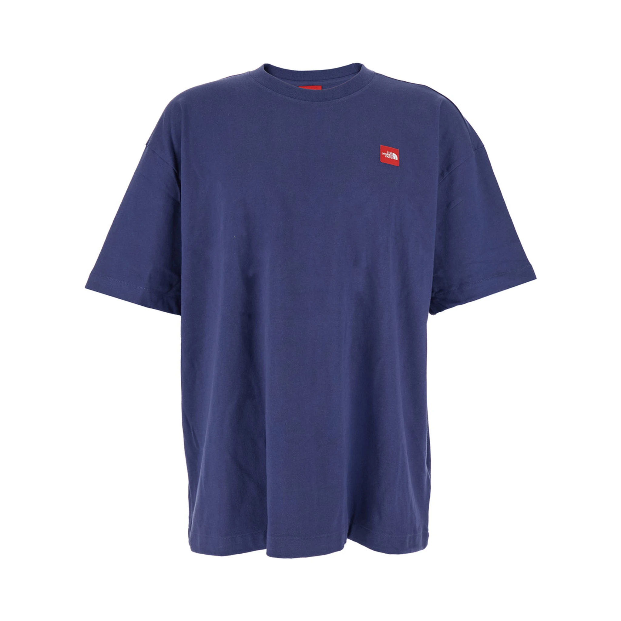 Blue Crewneck T-Shirt with Logo Patch on the Front in Cotton Man