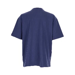 Blue Crewneck T-Shirt with Logo Patch on the Front in Cotton Man