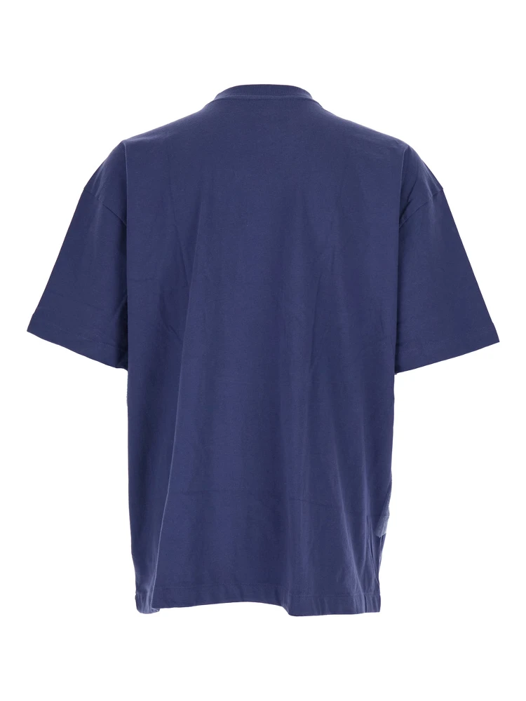 Blue Crewneck T-Shirt with Logo Patch on the Front in Cotton Man alternative