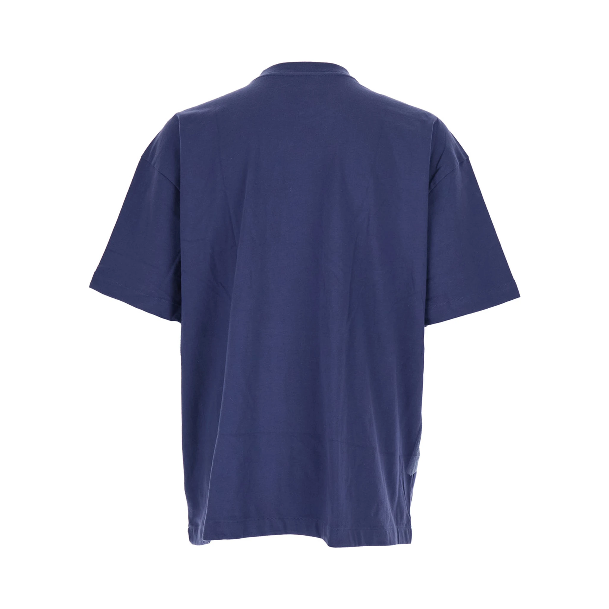 Blue Crewneck T-Shirt with Logo Patch on the Front in Cotton Man