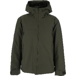 Green Jacket with Drawstring Hood in Tech Fabric Man