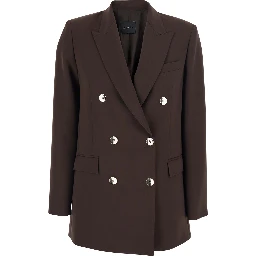 Brown Double-Breasted Jacket with Peak Revers in Wool Blend Woman