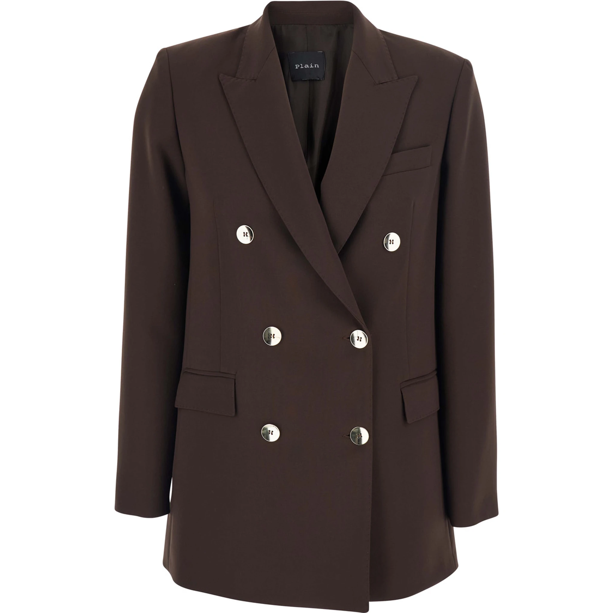 Brown Double-Breasted Jacket with Peak Revers in Wool Blend Woman