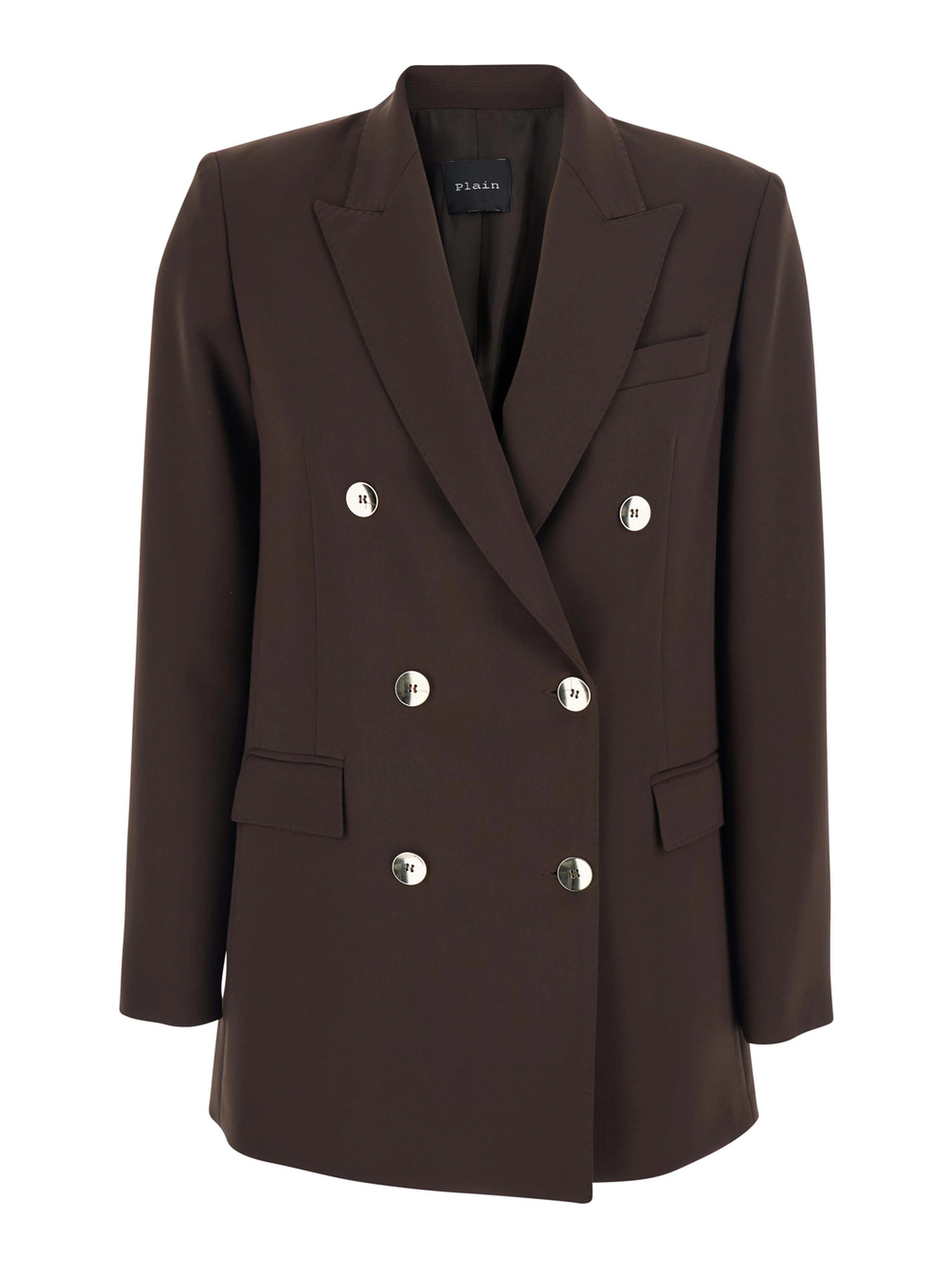 Brown Double-Breasted Jacket with Peak Revers in Wool Blend Woman