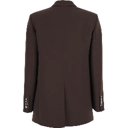 Brown Double-Breasted Jacket with Peak Revers in Wool Blend Woman