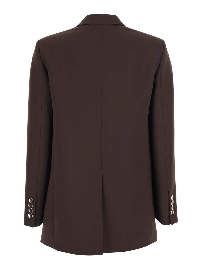 Brown Double-Breasted Jacket with Peak Revers in Wool Blend Woman