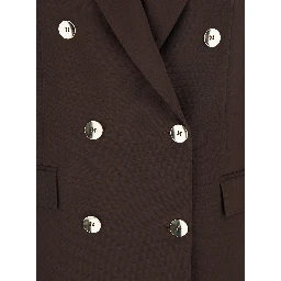 Brown Double-Breasted Jacket with Peak Revers in Wool Blend Woman
