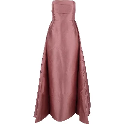 Tiffany Pink Long Dress with Draped Details and Flared Skirt in Twill Woman