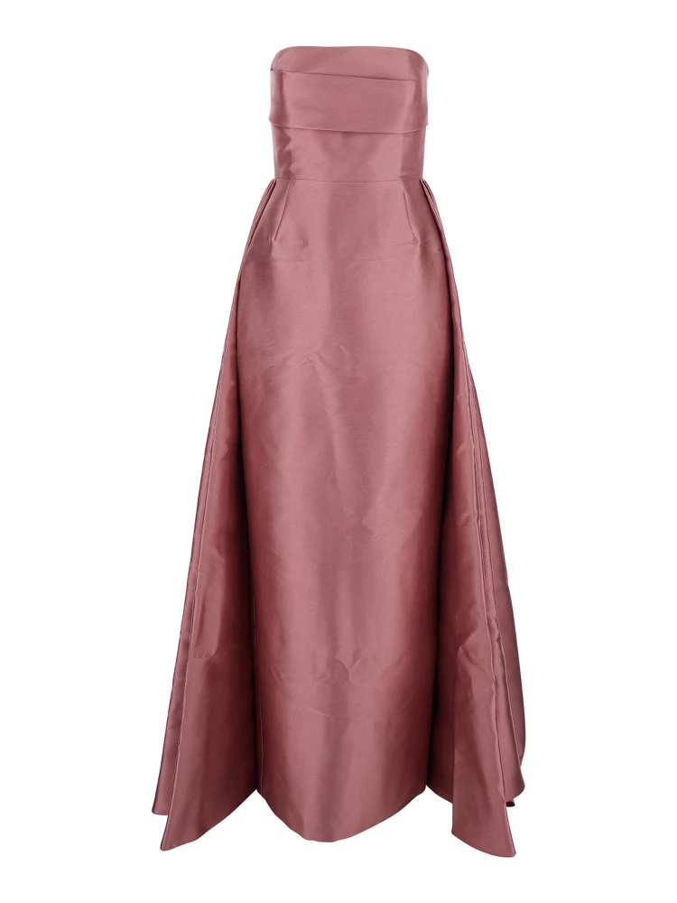 Tiffany Pink Long Dress with Draped Details and Flared Skirt in Twill Woman