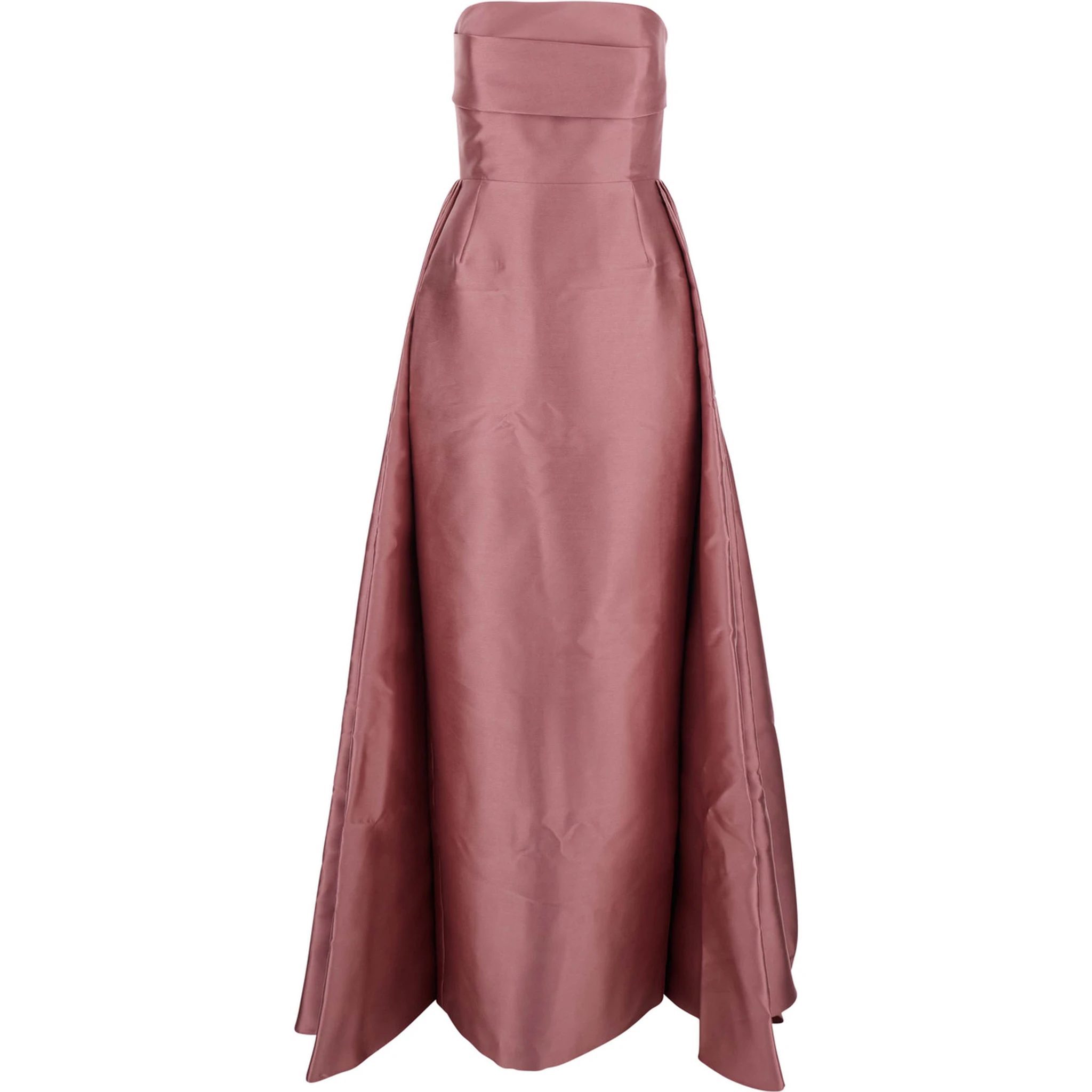 Tiffany Pink Long Dress with Draped Details and Flared Skirt in Twill Woman