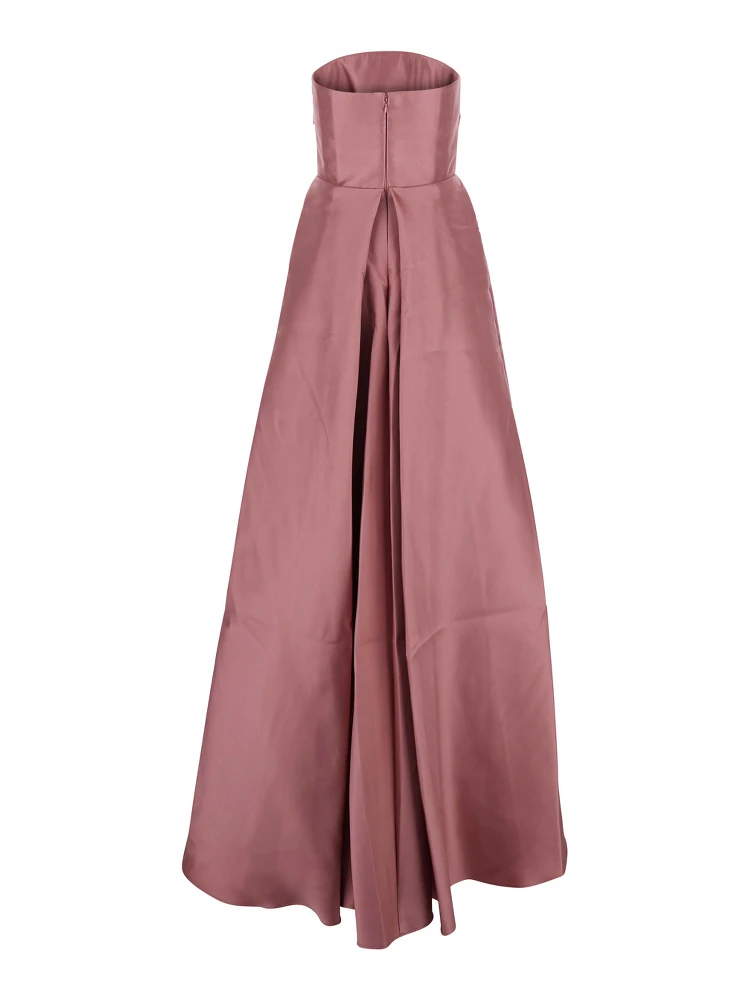 Tiffany Pink Long Dress with Draped Details and Flared Skirt in Twill Woman alternative