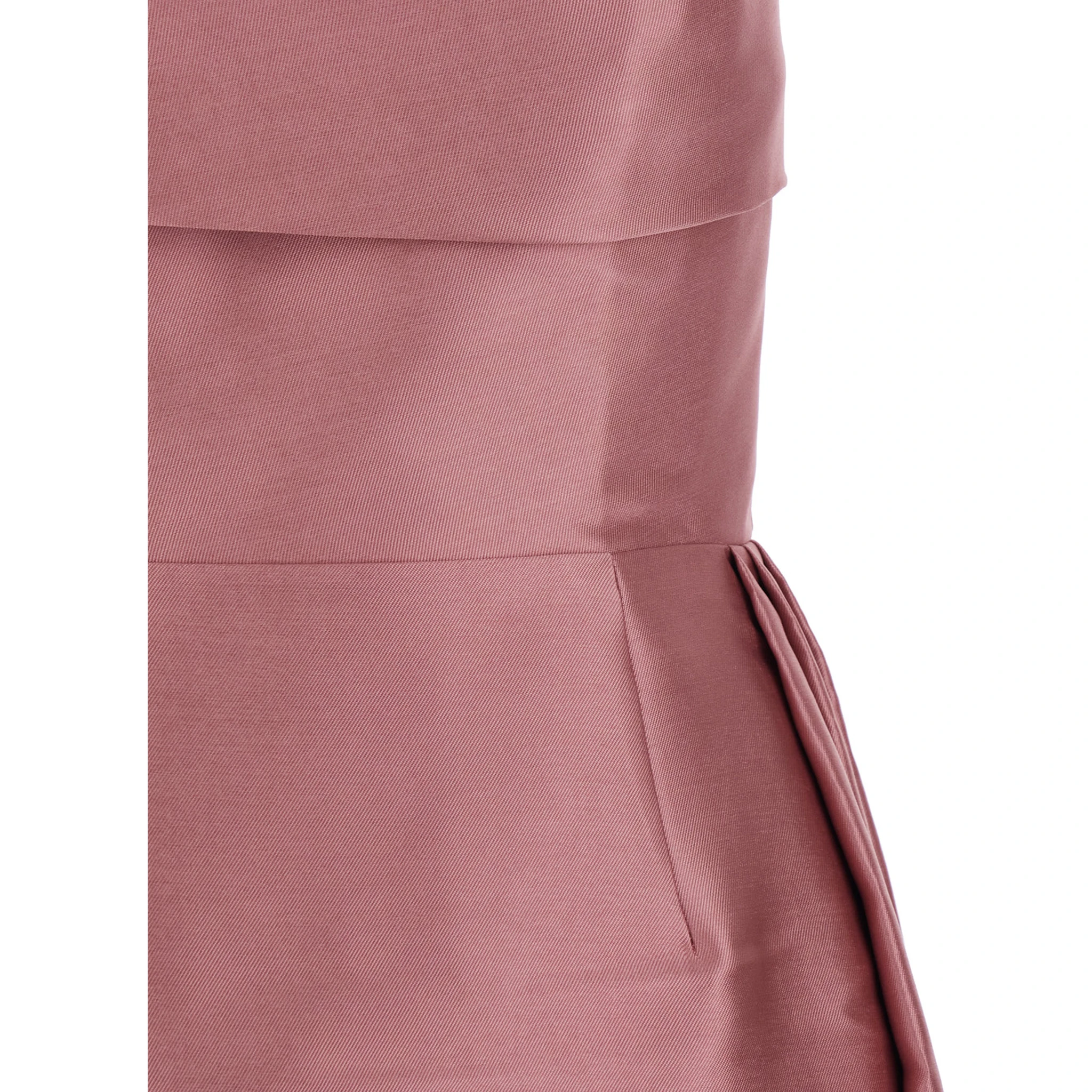 Tiffany Pink Long Dress with Draped Details and Flared Skirt in Twill Woman