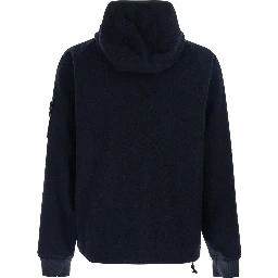 Blue Jacket with Fixed Hood and Logo Patch on the Sleeve in Fleece Man