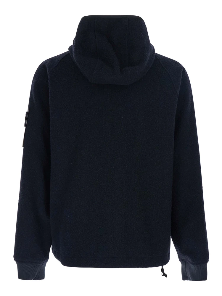 Blue Jacket with Fixed Hood and Logo Patch on the Sleeve in Fleece Man alternative