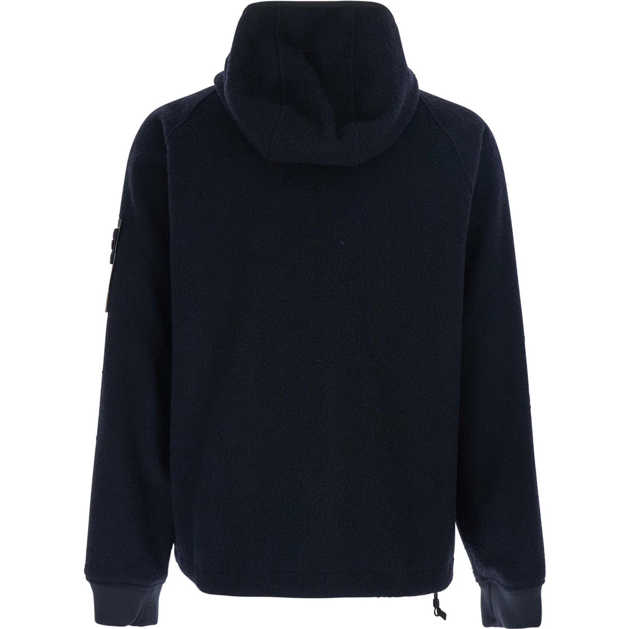 Blue Jacket with Fixed Hood and Logo Patch on the Sleeve in Fleece Man