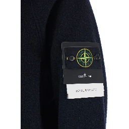 Blue Jacket with Fixed Hood and Logo Patch on the Sleeve in Fleece Man