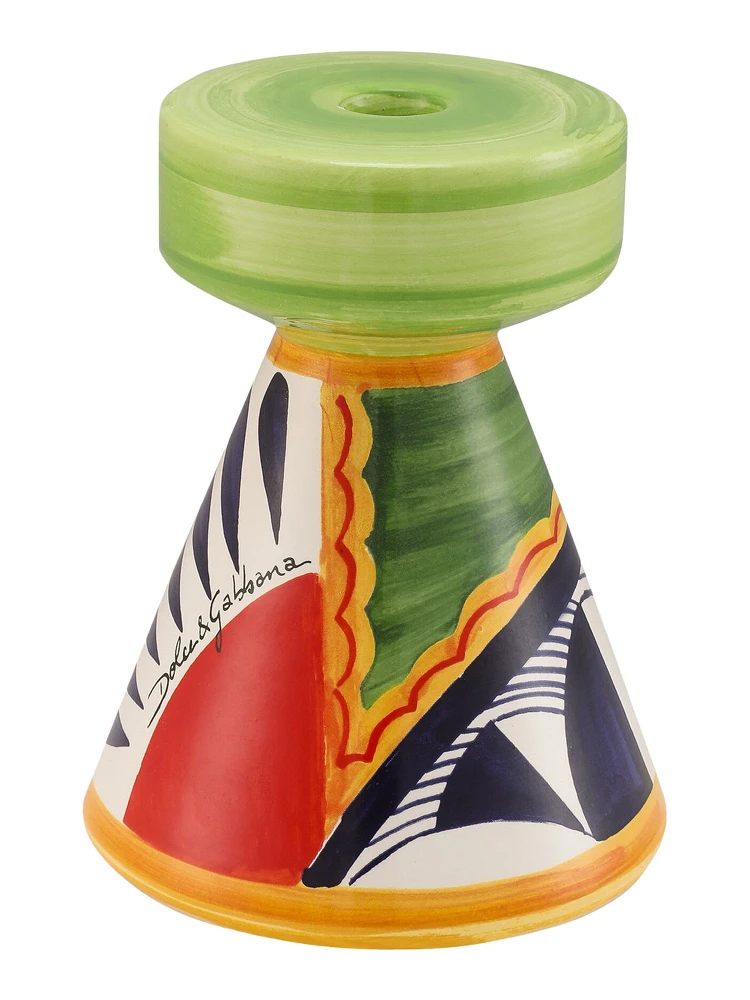 Multicolor Candle Holder with All-Over Graphic Print and Logo Lettering on the Front in Ceramic Home alternative