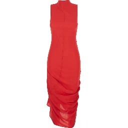 La Robe J Red Dress with J Application on the Back and Ruffle Details in Fabric Woman