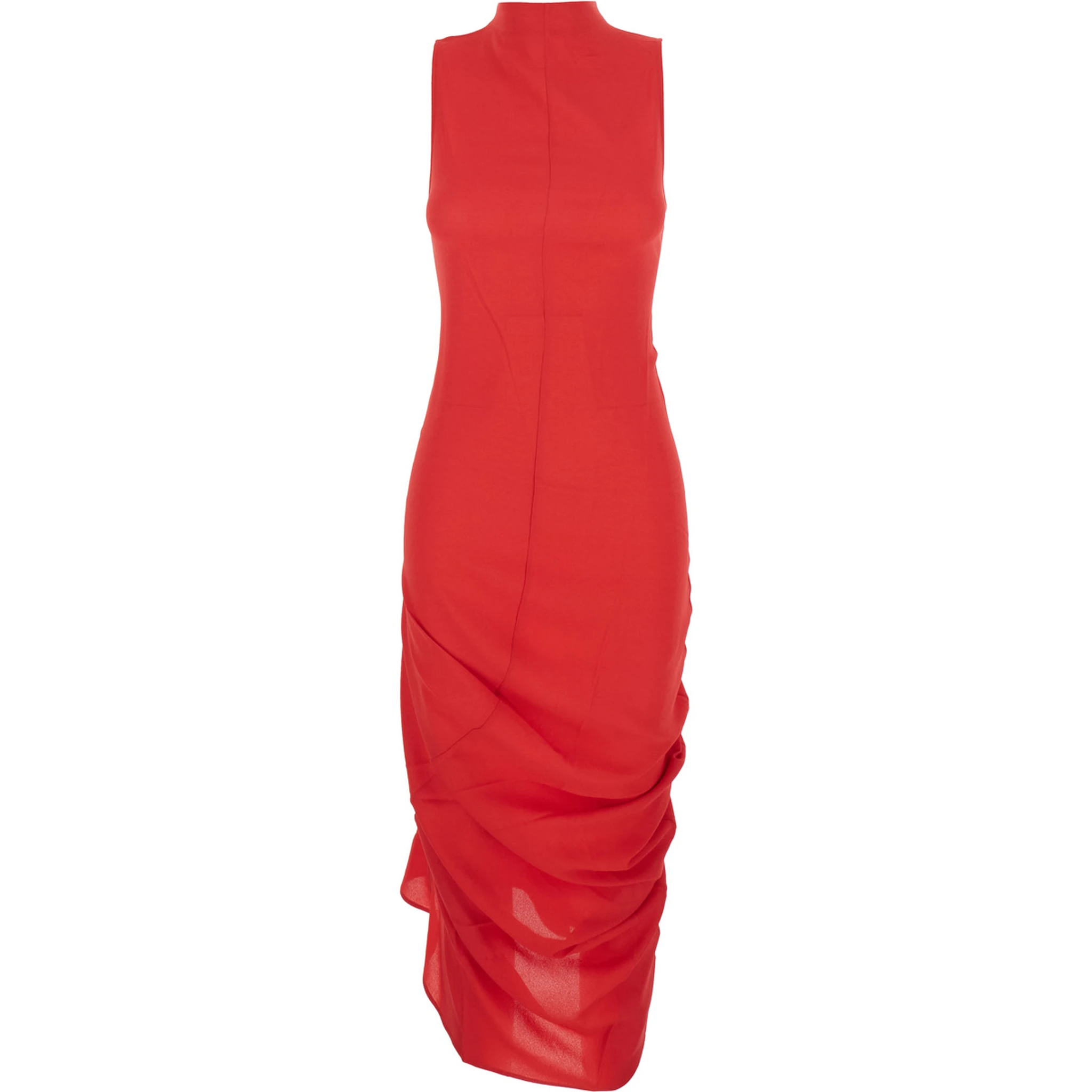 La Robe J Red Dress with J Application on the Back and Ruffle Details in Fabric Woman