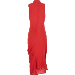 La Robe J Red Dress with J Application on the Back and Ruffle Details in Fabric Woman