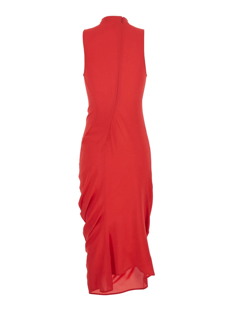 La Robe J Red Dress with J Application on the Back and Ruffle Details in Fabric Woman alternative