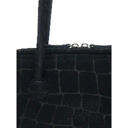 Boston Black Shoulder Bag with Embossed Logo Lettering on the Front in Suede Woman
