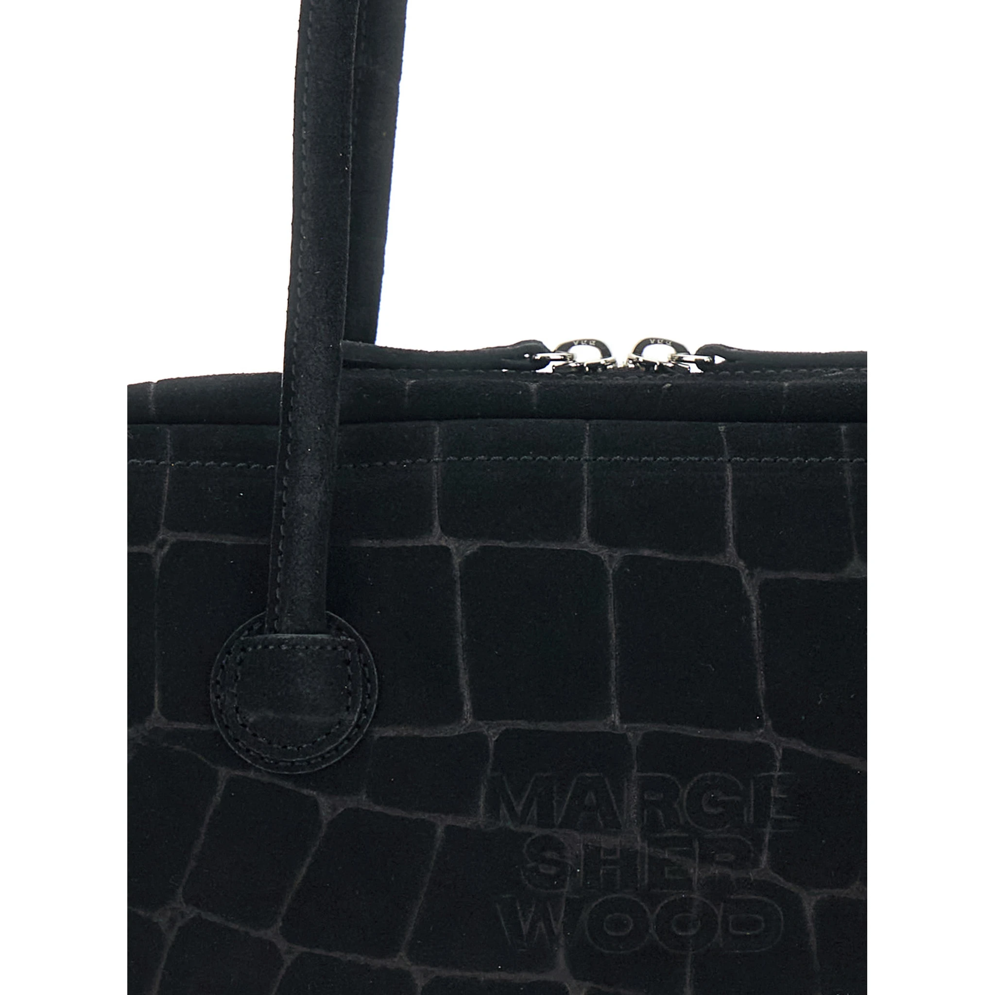 Boston Black Shoulder Bag with Embossed Logo Lettering on the Front in Suede Woman