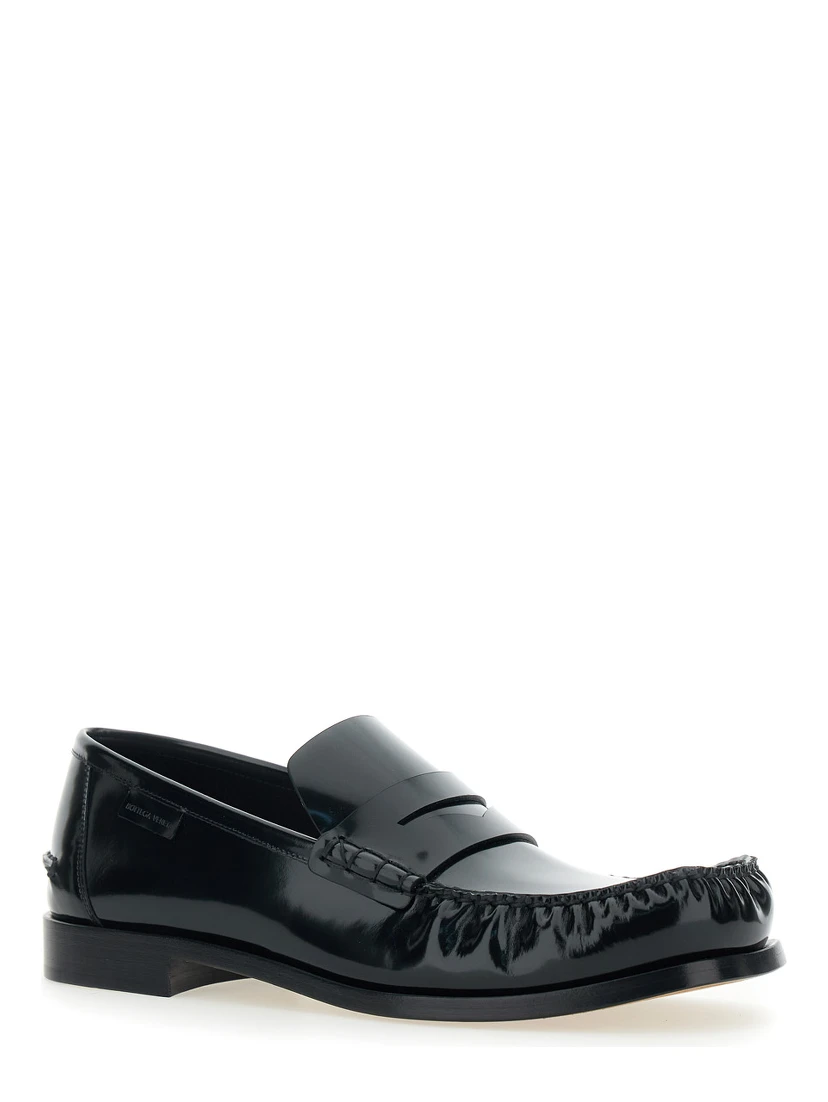 Truman Black Loafers with Side Logo Patch in Leather Man