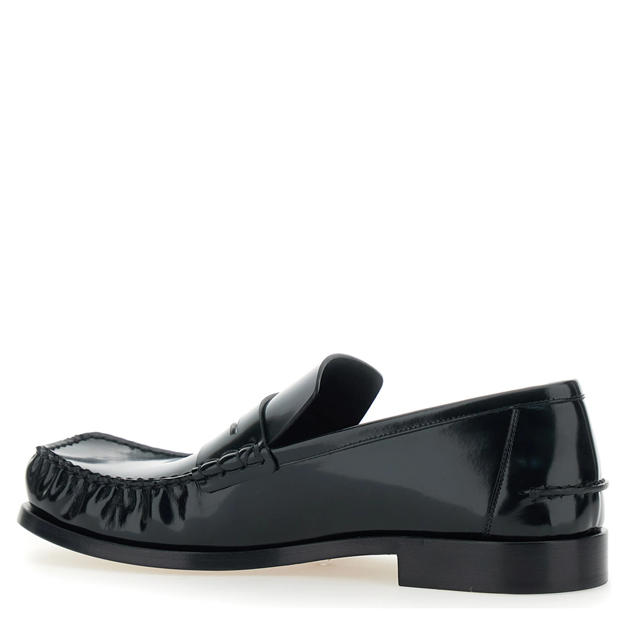 Truman Black Loafers with Side Logo Patch in Leather Man