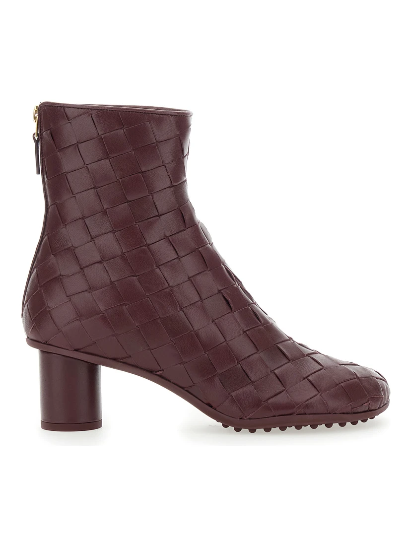 Atomic Bordeaux Ankle Boots with Braided Design and Kitten Heel in Leather Woman